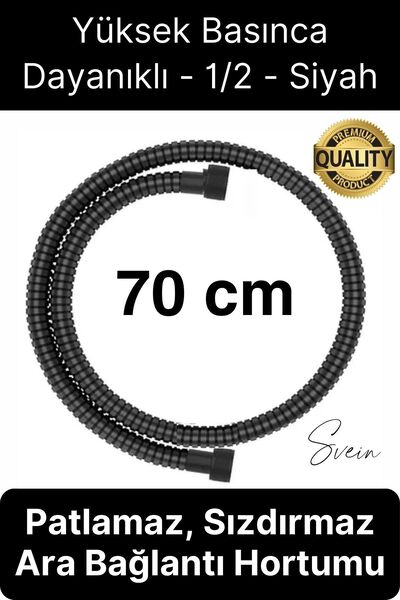 Svein 70 cm Siyah Kısa Tepe Ara Duş Hortumu Spiral Robot Bağlantı Örgü Dayanı...