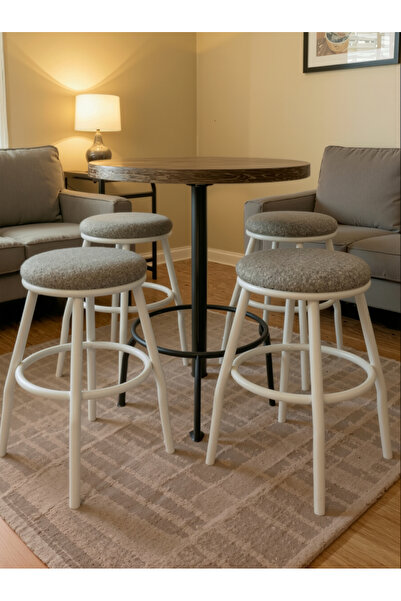 ELSETA Puffy Kumaş Beyaz İskelet Metal Tabure - 1 Adet