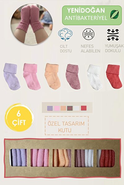 YASYAS 6 Çift Hediyelik Kutulu Organik Pamuklu Kız Yenidoğan Çorap Seti (Soft...