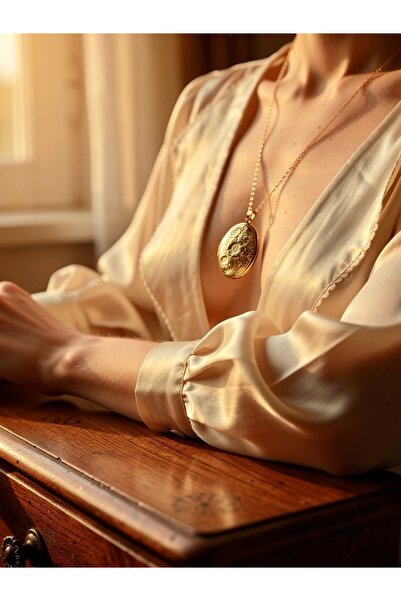 ayoljewelry Fotoğraf Yerleştirilebilir Çiçek Detaylı Gold Çelik Kolye