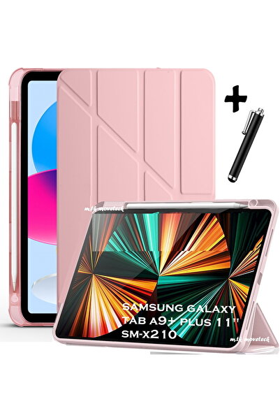 m.tk moveteck Samsung Galaxy Tab A9 Plus 11 Inç Uyumlu Kılıf Kalem Bölmeli Uyku Modlu Arkası Silikon Kapak Sm-x210