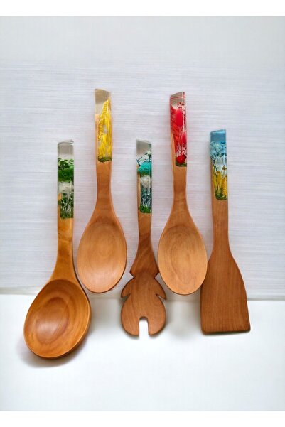 LOTUSSPOON Rainbow Spagetti Premium El Yapımı 5 Parça Tahta Kaşık Seti,kepçe,...