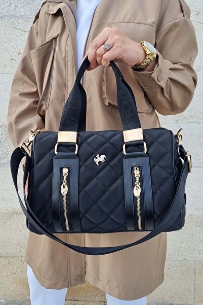 Miami Polo Clup Γυναικεία τσάντα χειρός και ώμου με καπιτονέ βιζόν μεγάλου μεγέθους