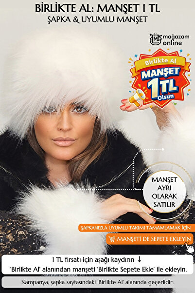 Mağazam Online Rus Tarzı Uzun Tüylü Trend Kalpak Şapka Kışlık Peluş Vegan Suni - Beyaz