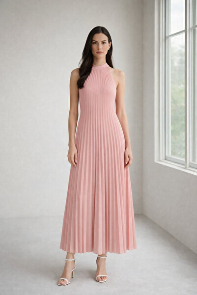 Elbikom Pileli kumaş elbise pembe