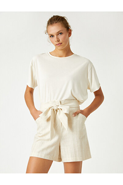 Koton Pantaloni scurți din amestec de bumbac și in, cu talie legată