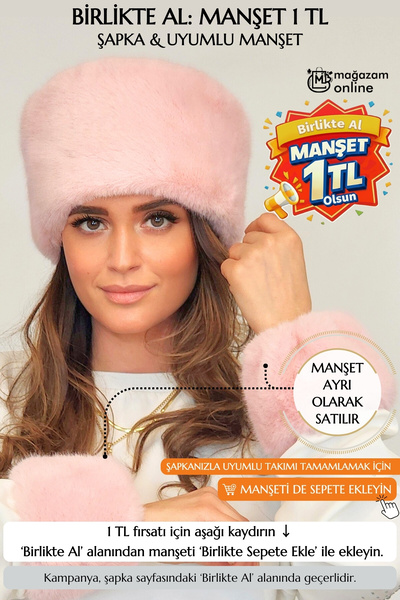 Mağazam Online Women's Winter Kalpak Hat Soft Textured Plush Faux Beanie - Mi...