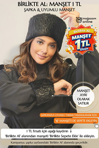 Mağazam Online قبعة شتوية نسائية من الفرو الصناعي الناعم - أسود أستراجان