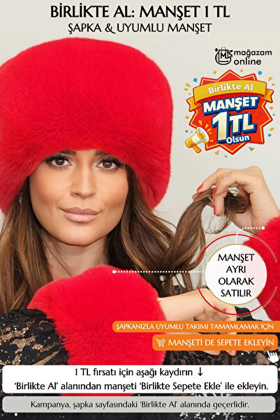 Mağazam Online Pălărie roșie de pluș HEART |   Pălărie de iarnă pentru femei cu blană artificială Anul Nou, cadou de Revelion