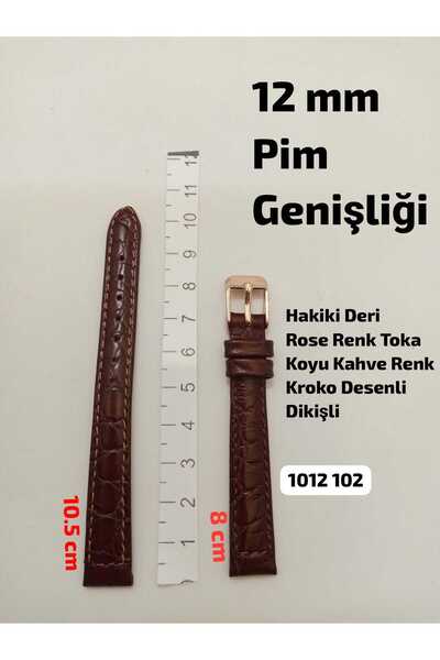 Brality 12 mm Compatible Genuine Leather Dark Brown Color Crocodile Patterned...