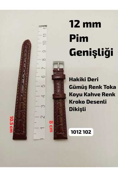 Brality 12 mm Compatible Genuine Leather Dark Brown Color Crocodile Patterned...