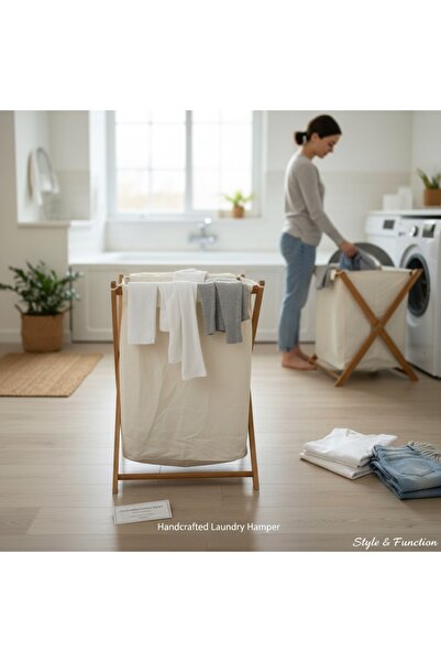 LEVA Iki Gözlü Bez Katlanır Kirli Çamaşır Sepeti