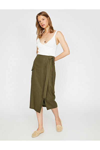 Koton Μίγμα λινό με δέσιμο μέσης φούστας