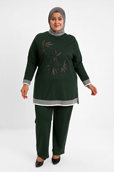 TAŞDELEN AVM 2-Piece Plus Size Hijab Set with Pearl Embroidered Blouse and El...