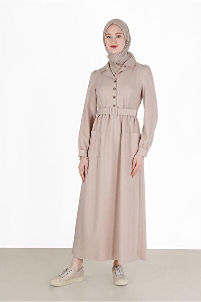 Alvina فستان كلاسيكي بأزرار وطية صدر السترة 42247