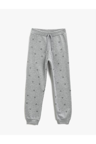 Koton Glittery Heart Printed Cotton Jogger Sweatpants with Lace Waist