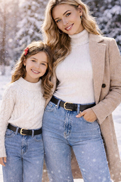 CANARİS طقم حزام الأم والابنة من الجلد مقاس 3 سم مناسب للجينز الأنيق والسراويل القماشية، مجموعة هدايا