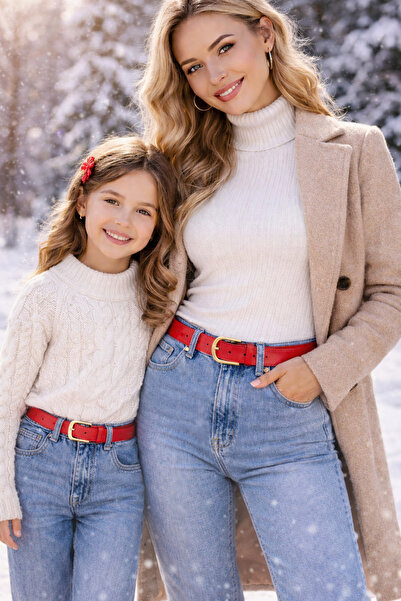 CANARİS طقم حزام من الجلد للأم والابنة مقاس 3 سم، حزام أنيق مناسب للجينز والسراويل القماشية، مجموعة هدايا