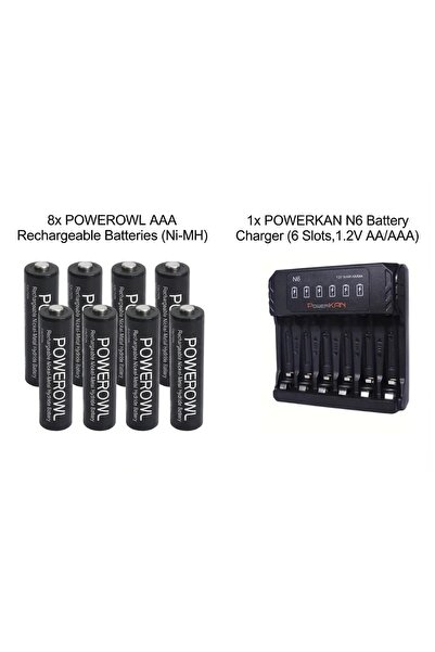 POWER بطارية قابلة لإعادة الشحن AA مع شاحن، 8 بطاريات 2800مللي أمبير في الساعة مع شاحن بطارية 6 فتحات