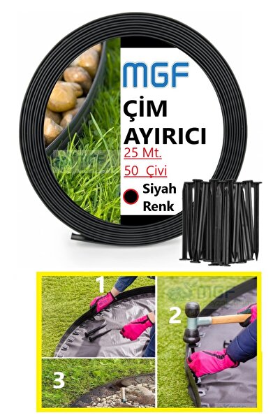 MGF PLAST Mgf Çim Ayırıcı (25 MT. SİYAH) Çim Sınırlayıcı Taş Toprak Ayıracı Ç...