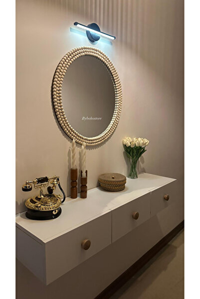 BOHEM Ahşap Boncuklu Ayna 40cm Kaliteli Orjinal Dresuar Ayna, Konsol Ayna