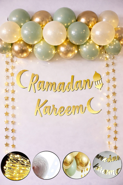 Parti dolabı Ramadan Kareem Gold Yazı Ledli Balon Zincir Seti Arapça Ramazan Bayramı Oda Süsleme Dekor رمضان كريم