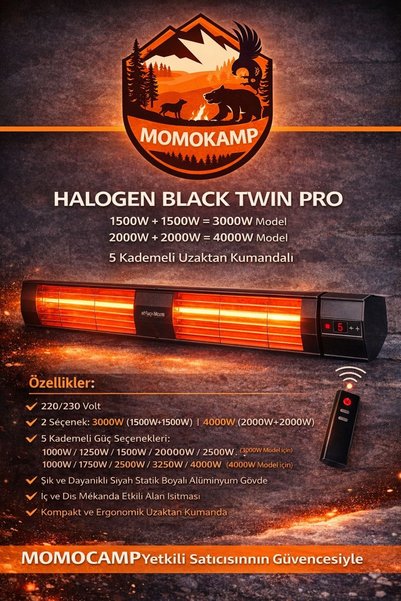 Ardonat Halogen Black Twin Pro- 3000W - Kumandalı Dış Mekan Isıtıcı