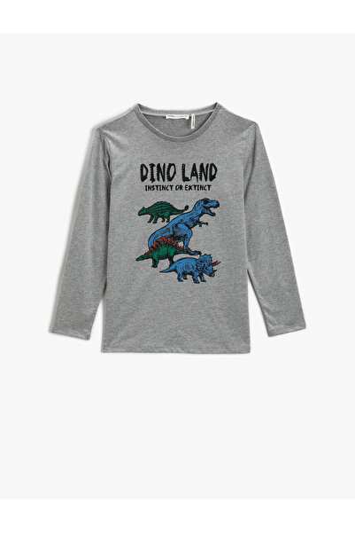 Koton Dinosaur Printed T-Shirt Long Sleeve Crew Neck