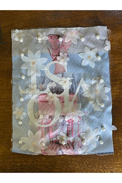 Gönülden Tasarım 26X20 CM İNCİ BONCUKLU TÜL ÇİÇEKLİ KABARTMA APLİKE ARMA YAMA...