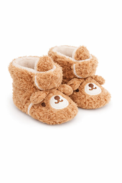 Superbaby Cizmulițe maro pentru bebeluși pentru primii pași, îmblănite, cu ur...