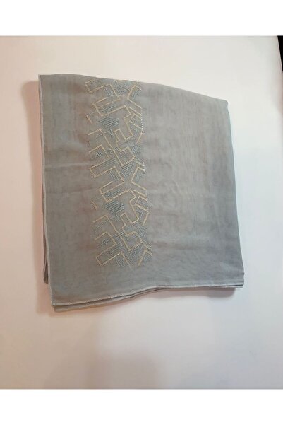 Veil Designer طرحة بوال بقماش ياباني رمادي فاتح بتطريز علي الطرفين المقاس : 60 * 190