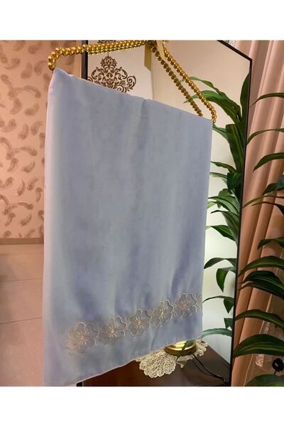 Veil Designer طرحة بوال بقماش ياباني رمادي فاتح بتطريز ورد علي الطرفين ابيض المقاس : 60 * 190