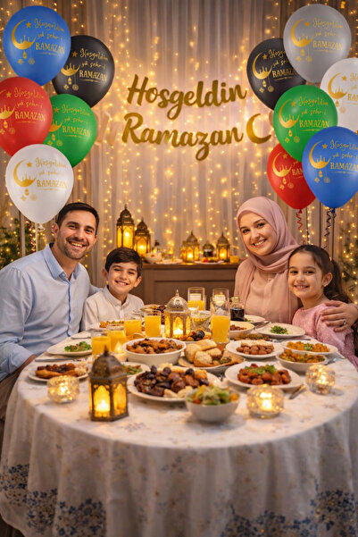 Parti dolabı 12li Hoşgeldin Ramazan Baskılı Balon Dini Islami Sahur İftar Bayramı Ev Sofra Bayram Süs 11 Ayın