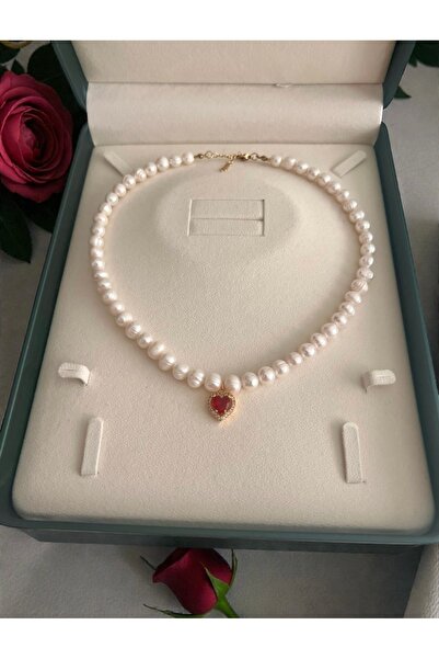 Harikalar Aksesuar Sertifikalı Doğal 8mm İnci Kolye Çelik Aparat Zirkon Kırmı...