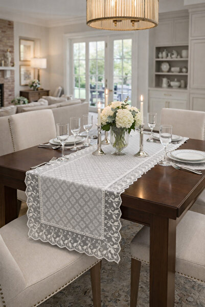 Rona Home مفرش طاولة فاخر من الدانتيل المزخرف، مفرش طاولة مستطيل الشكل، مفرش طاولة أنيق للزينة
