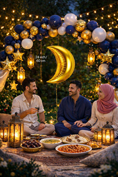 Parti dolabı Gold Hilal Ay Folyo Balon, Altın Sarısı Ramazan Bayramı Islam Dini Oda Konsept Mekan Süsleri 60 Cm