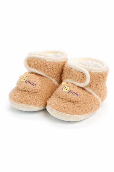 Superbaby Καφέ μπότες για μωρά για τα πρώτα βήματα, με γούνα, με λουράκι με χ...