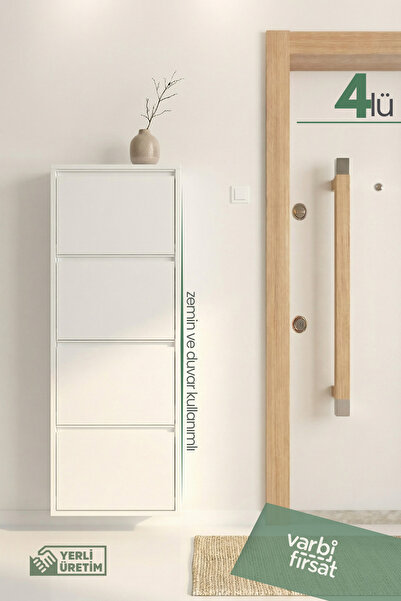 Varbifırsat 4’lü Metal Ayakkabılık | Duvar ve Zemin Kullanımlı | Beyaz