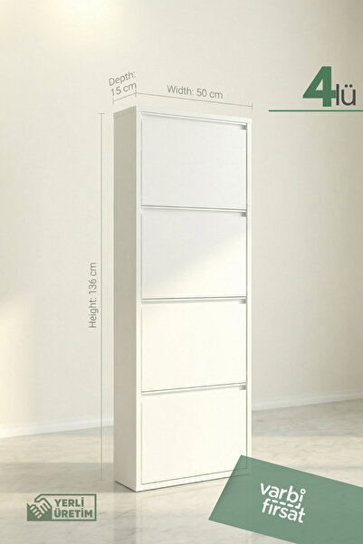 Varbifırsat 4’lü Metal Ayakkabılık | Duvar ve Zemin Kullanımlı | Beyaz