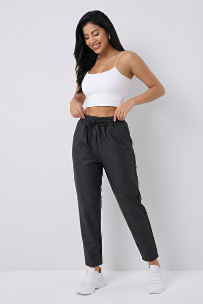 modanty Women's Matte Leather Leggings with Fleece Inside Winter High Waist t Shaping / Sculpting Elastic with Pockets Stretchy Fabric Straight Leg