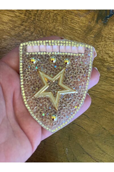 Gönülden Tasarım 8x7 Cm Epoletă cu piatră adezivă la călcat Star Stone Arma Alb
