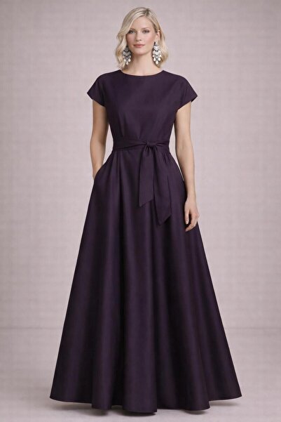 MERT ERKAN Kimono Kol Detaylı Maxi Boy Tafta Şık Elbise