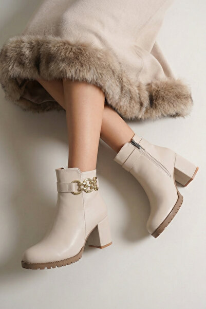 Savves Cizme de damă, bej, cu fermoar, cu toc scurt, pentru utilizare zilnică