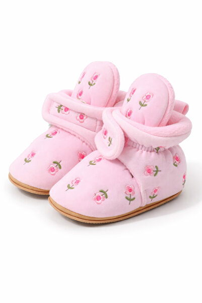 Superbaby Cizmulițe roz pentru bebeluși pentru primii pași, îmblănite, cu bar...