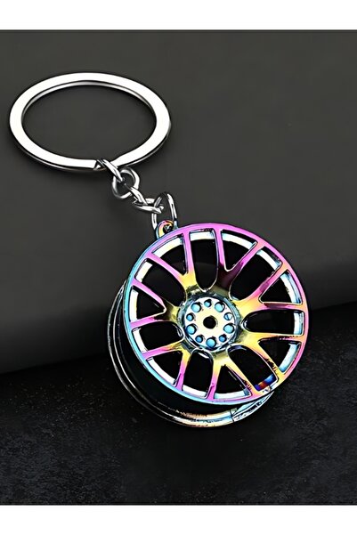 Genel Markalar Renkli Jant Anahtarlık Araç Aksesuarı 3D Metal Anahtarlık