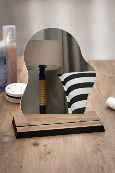 CONCEPT CAM Dekoratif Ahşap Makyaj Aynası, Asimetrik, Kare, Yuvarlak Ayna, 3 ...