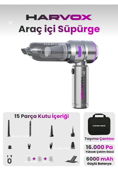 NOVAREX Global Harvox HXVC-001 Araç İçi Kablosuz Şarjlı Süpürge 6000 mAh – 16...