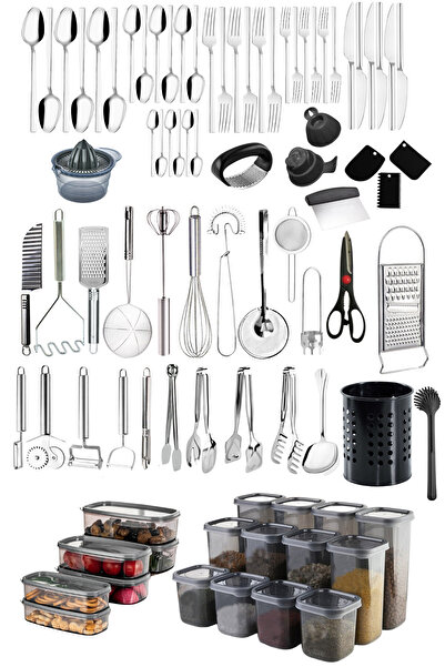Mirilliahome طقم سكاكين وشوكة وملعقة مكون من 87 قطعة لـ 6 أشخاص، طقم أواني طعام مكون من 36 قطعة مع حاوية تخزين ومهر