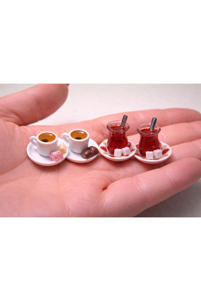 Minyatür Dünyam Minyatür 2 Çay 2 Kahve - Minyatür Çay Bardağı El Yapımı, Pla ...