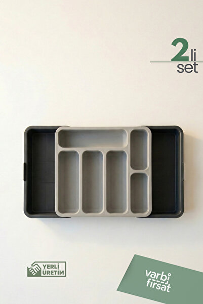 Varbifırsat مجموعة من 2 منظم أدوات مائدة عملي قابل للتمدد من الجانبين يوضع داخل الدرج